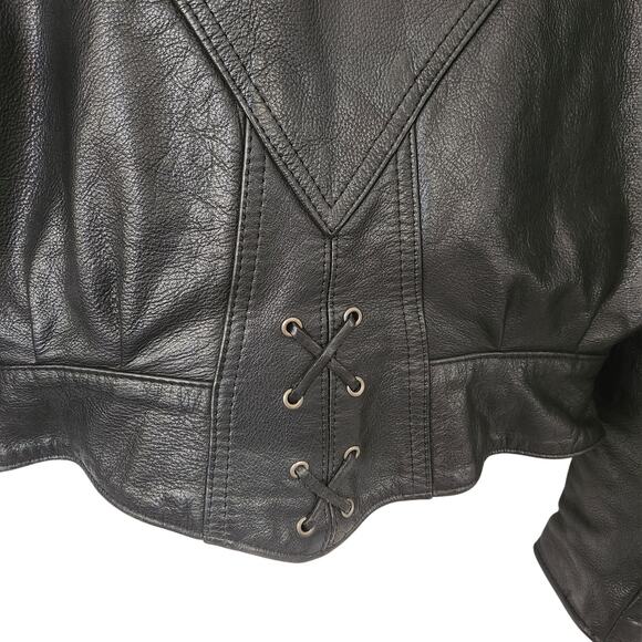 Classic Leather Vintage Women's Black Leather Biker Jacket Small - Picture 8 of 10